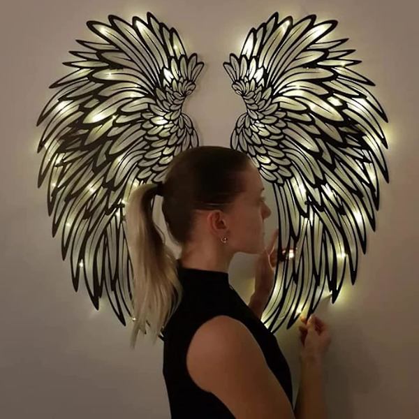 Metallinen Enkelien Siivet Seinäkoriste, Led-Enkelien Siivet Seinäveistos, Hohtava Siipi Taide Sisä- ja Ulkokäyttöön BY 45x45 cm