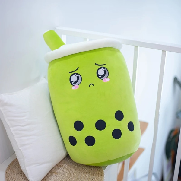 Plysch Boba Tekopp Leksak Panda Bubble Te Kudde Söt fruktdryck Plysch fylld mjuk äpple Jordgubbsmjölk Te Barnpresent green 24cm