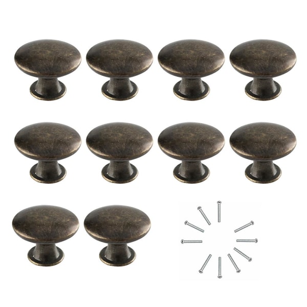 10 stk Hule Runde Flat Head Trekkhåndtak Knapper Med Skruer For Skuff Skap Green Bronze