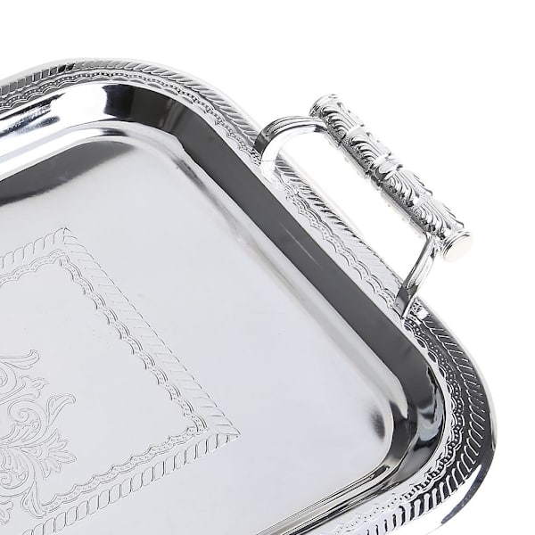 Nordisk Serveringsbrett i Rustfritt Stål med Håndtak Elegant Rektangulært Kaffebar Mat Holder Dessert Display Plate DekorBY Gold M