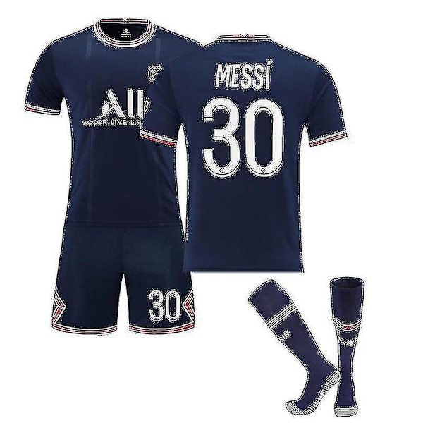 Regenboghorn Barn Fotballsett Fotballdrakt Trening T-skjorte Dress 21/22-2a Messi PSG Home 22 (120-130 cm)