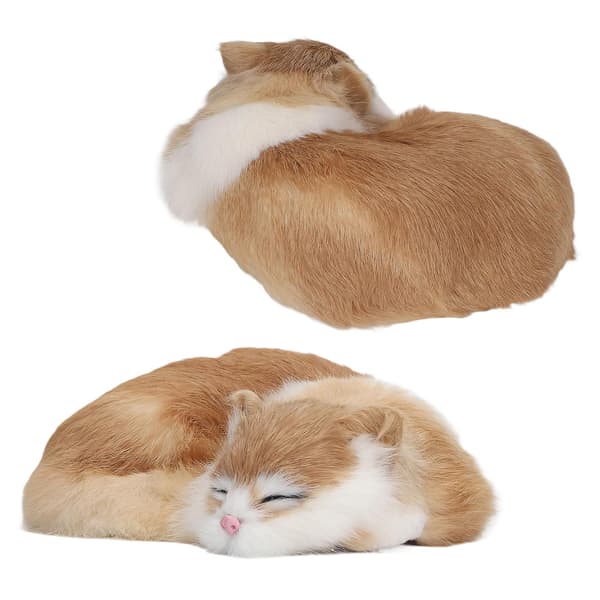 Furry Sovende Kat Figur Realistisk Simulation Fluffy Dekorativ Plys Sovende Kat Model til Hjemmekontor