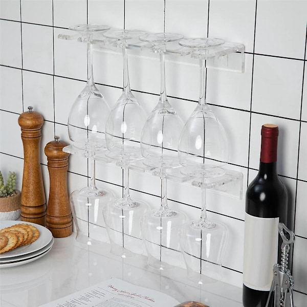 2 st. Akrylvinställ Väggmonterat Koppsställ Vin Glashängare Kökskåp Bar Transparent