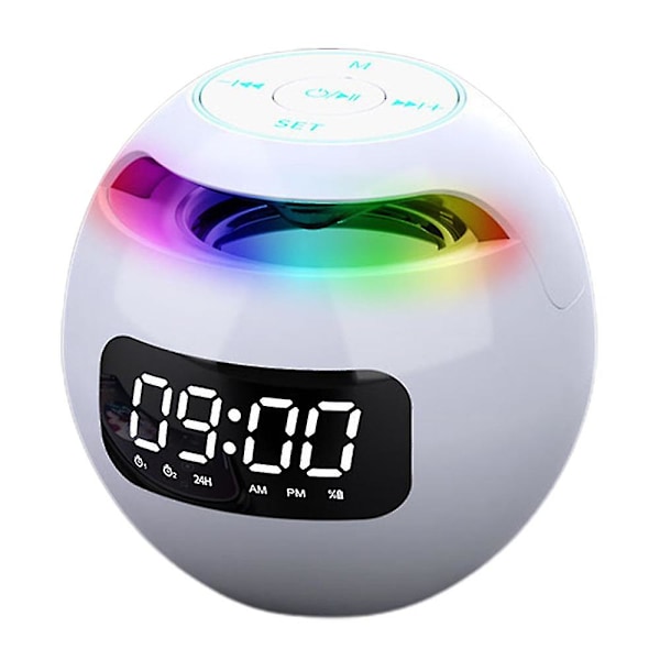 Bærbar kugle Bluetooth-højttaler LED-display vækkeur FM-radio musikafspiller White