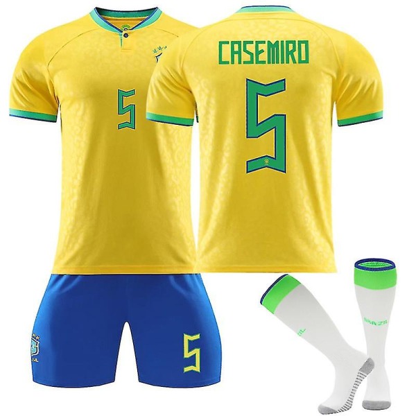 2022-2023 Nye Brasil Draktsett Voksen Fotballdrakt Trening T-skjorte Barn Fotballdrakt CASEMIRO NO.5 S