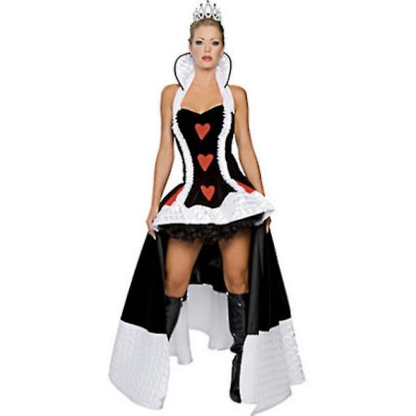 2024 Alice Ihmemaassa Aikuisten Naisten Fantasia Herttakuningattaren Cosplay-asu Kruunulla Halloween-juhlamekko L