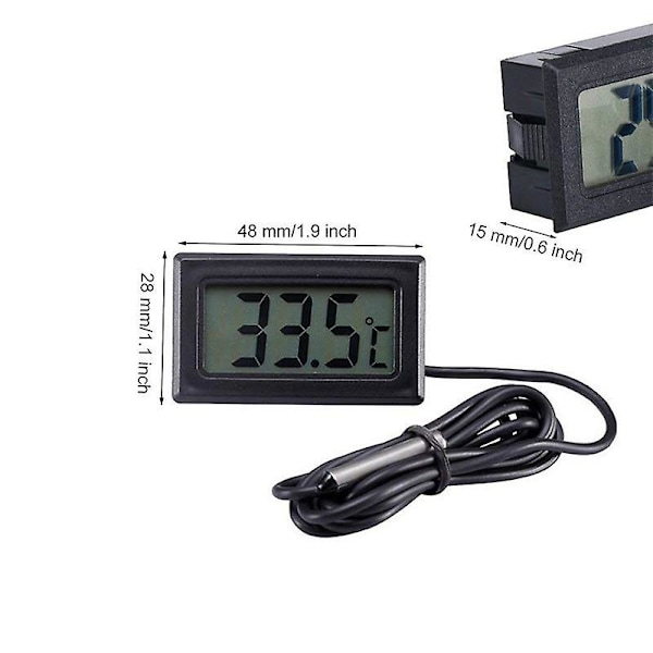 2/4-pakke Digital LCD-termometer Temperatursensor med vanntett sensorprobe Kjøleskap Black 2PCS