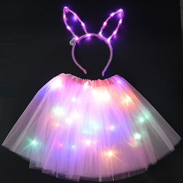 Jente Kvinne Led Skjørt Fe Lys Tutu Glød Katt Kanin Øre Krone Hodebånd Fest Gave Bursdag Bryllup Kostyme Halloween Jul 1 for teenage or adult