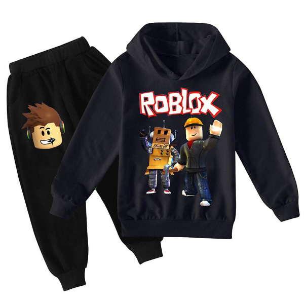 Pojkar Roblox 3D-tryckt träningsset Barn Hoodie Sweatshirt Tröja + Joggers Byxor Set Kläder 9-14 År Black 11-12  Years
