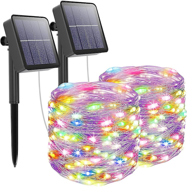 [2-pack] Solcellsstränglampor för utomhus, 12m 120 LED Vattentäta Solcellsstränglampor för utomhus 8 lägen Dekorationslampa för trädgård, uteplats, gård, jul