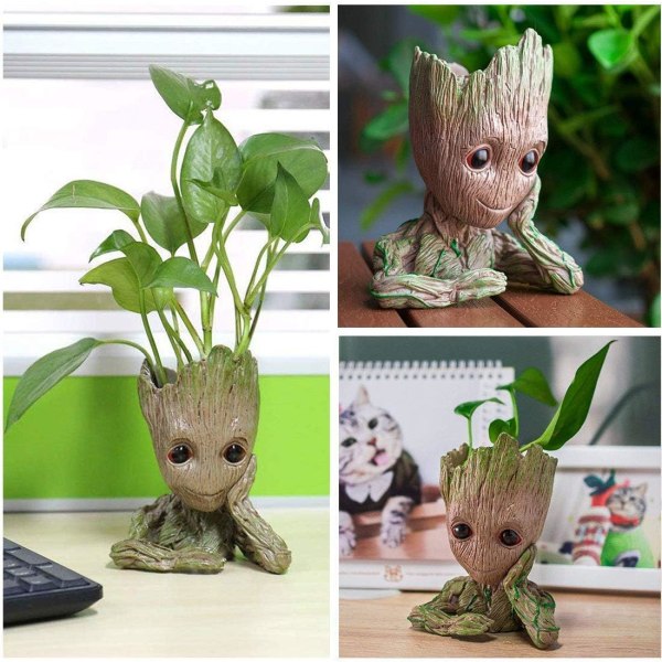 Baby Groot Blomsterpotte, Plantepotte med Dreneringshull, Kreativ Innendørs Blomsterpotte for Skrivebordsdekorasjon