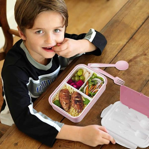 Bento Lunchbox - 3 Facklåda - Mikrovågsugn/Frysbar Lunchbox för Vuxna & Barn (Rosa)