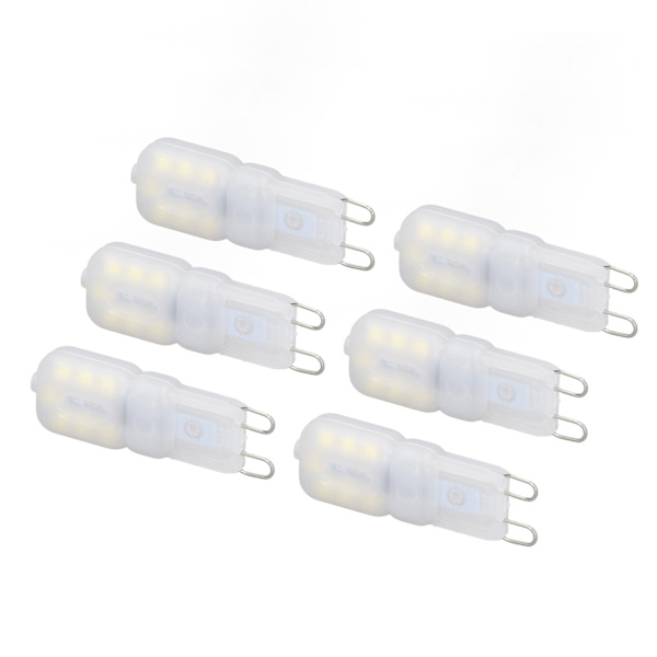 6 stk G9 LED-pærer Dimbar 3W Energisparende 360 Graders Lyspære for Taklamper og Pendellamper Hvit Lys 220-240V