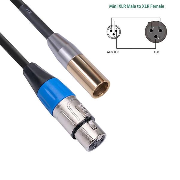 Rexlis 1ft Mini XLR Han til XLR Hun Adapterkabel, 3-polet Mini XLR til XLR Videokabel, Til BMPCC