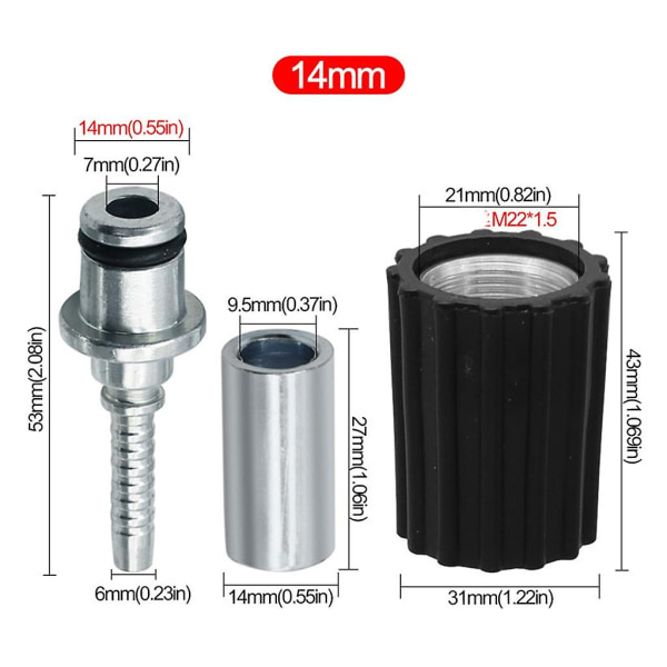 Trycktvättslanganslutningsadapterset Snabbkoppling M22 till 1/4\" Koppling M22 core 14mm