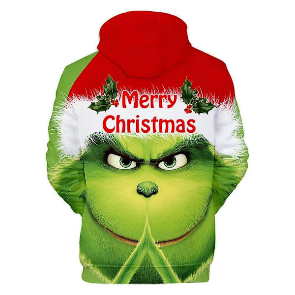 Miesten ja naisten jouluinen Grinch 3D-painettu huppari pitkähihainen huppari pusero rento löysä jouluinen yläosa E 2XL