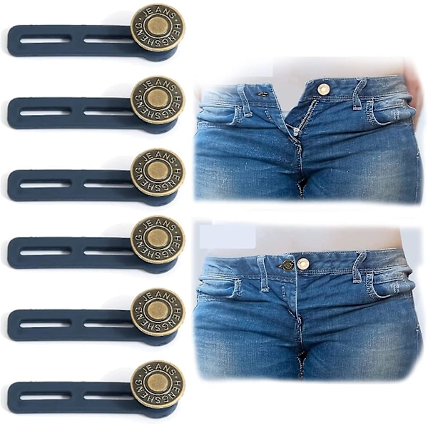 6 stk. Knappelengder for Bukser - Knapper for Jeans, Jeansknapper, Midjelengder, Justerbare Buksmidjelengder