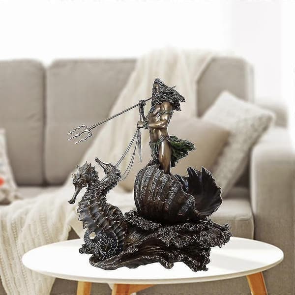 Poseidon Gresk Havets Gud Statue Resin Art Neptun På Sjøhest Figur