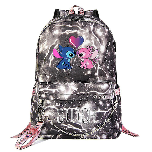 Stitch Kawaii Gutter og jenter Barn Skole Bokvesker Kvinner USB Kjede Ryggsekk Canvas Menn Bærbar PC Bagpack Packsack Bokveske 8