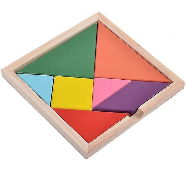 Träpussel för barn, hjärnträningsleksak med slät yta, färgglada 3D Tangram-pussel