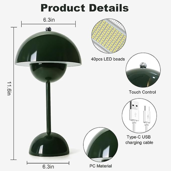 LED Blomsterpot Bordlampe, Moderne Macaron Lampe, Dæmpbar Bordlampe med 3 Farger [DB] Green