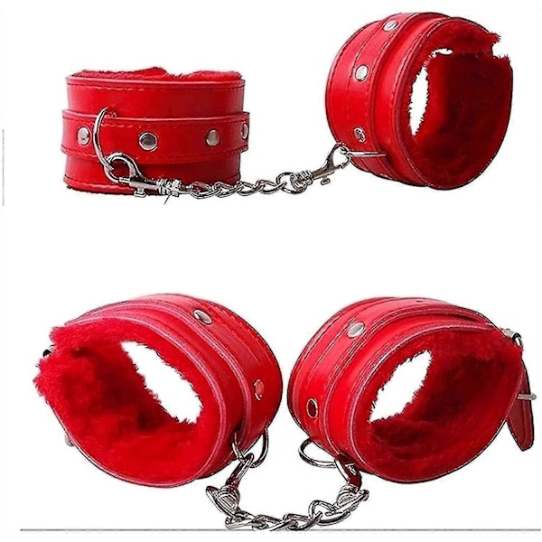 7-delars set läder Bondage Kit för vuxna - inkluderar handbojor, piska, boll, repkrage, BDSM