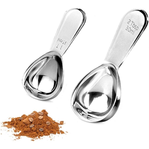 2024, Kaffeskopsett, 2 stk rustfritt stål kaffeskop, 15 ml og 30 ml, rustfritt stål måleskjeer, for kjøkken, hjem, kaffe, løs te, melk, sukker