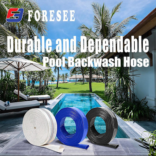 Foresee Pool Backwash Afledningsslange Heavy Duty Forstærket; PVC Lay-flat Vand Slange Black 2.00 in*25 ft