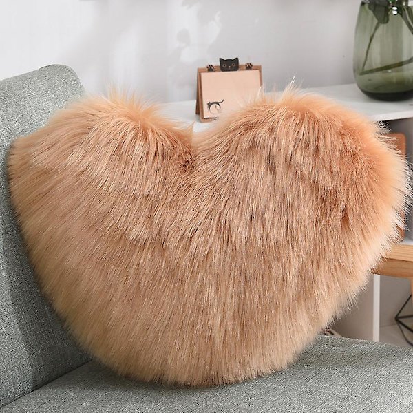 Fluffy Hjerte Pude, Blød Kunstig Pels Pude med Indlæg, Hjerteformet Sofa Pude til Sofa Soveværelse Stue Hvid Pudebetræk, 40x50cmBY Khaki