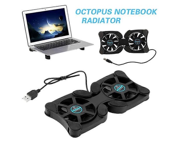 Bærbar Foldbar Notebook Laptop Dobbelt USB Fan Køler Kølebase - Sort