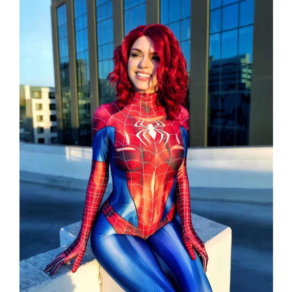Spider Woman Jumpsuit Cosplay Costume Spiderman Tights Bodysuit Red L
