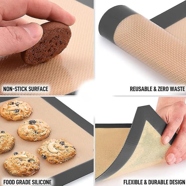 Silikonbakematte, gjenbrukbar non-stick for kaker, makroner, brød og bakverk Grey