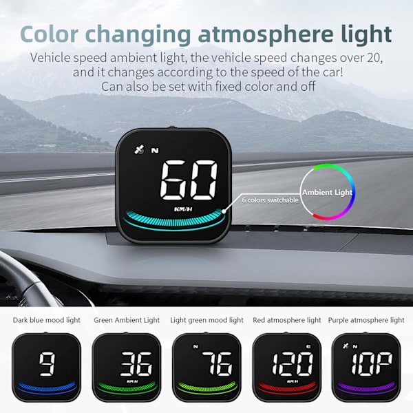Digital GPS-hastighedsmåler, Head-up Display med hastighed MPH, retning, overhastighedsalarm HD-displaymåler, til alle køretøjer