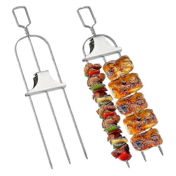 3-vägs spett, metallspett för grillning, 3-barbecue spett, metallgrillspett med tryckstångsglidare