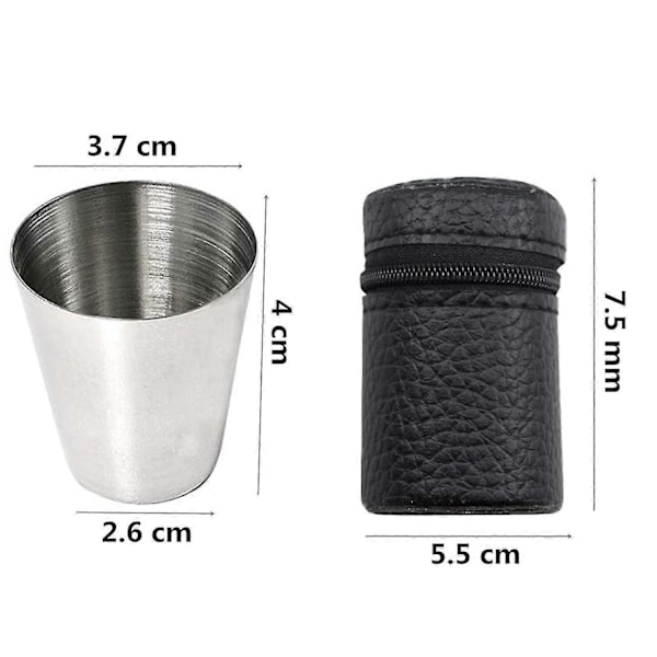 4-pack rostfritt stål dricksglasset Schnapps-glas Oslåeligt Bärbar Mini-shotglas för Camping Resor Utomhus med Läderfodral