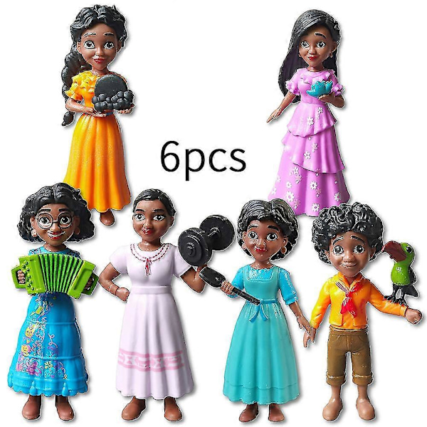 6 stk/sett Encanto Figur Dusj Leke Kake Topper Skrivebord Minifigurer Ornament Skrivebord Dekor