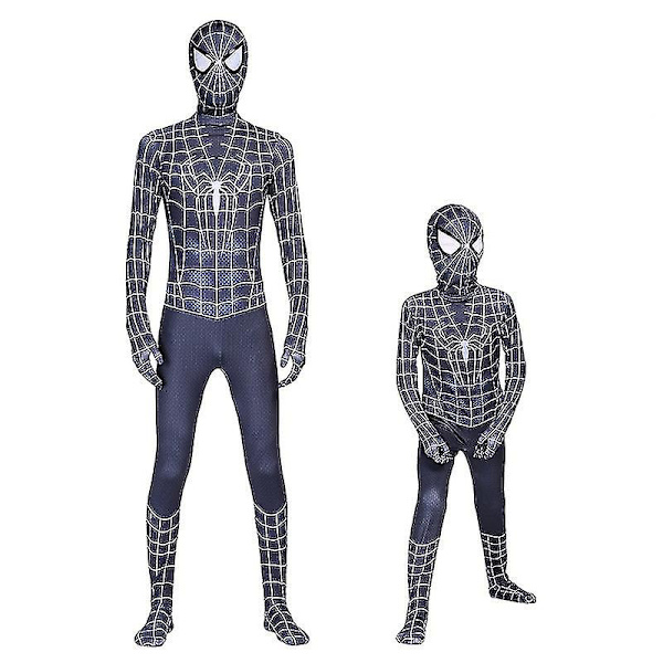 Svart Spiderman Cosplay Superhjälte Kostym Barn Vuxen Bodysuit-c 140 Kids (130-140cm)