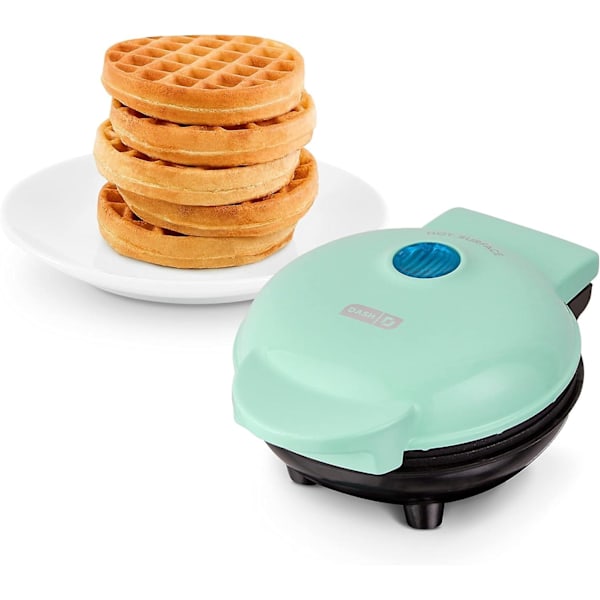 DASH Mini Maker for Individual Waffles, Hash Browns, Keto Chaffles with Easy to Clean, Non-Stick Surfaces, 4 Inch, Aqua