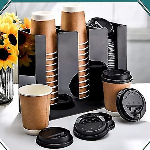 3-fackig kaffekoppshållare, papperskoppshållare, organiserare för engångskoppar, kaffebartillbehör, papperskoppshållare, kopp (svart)