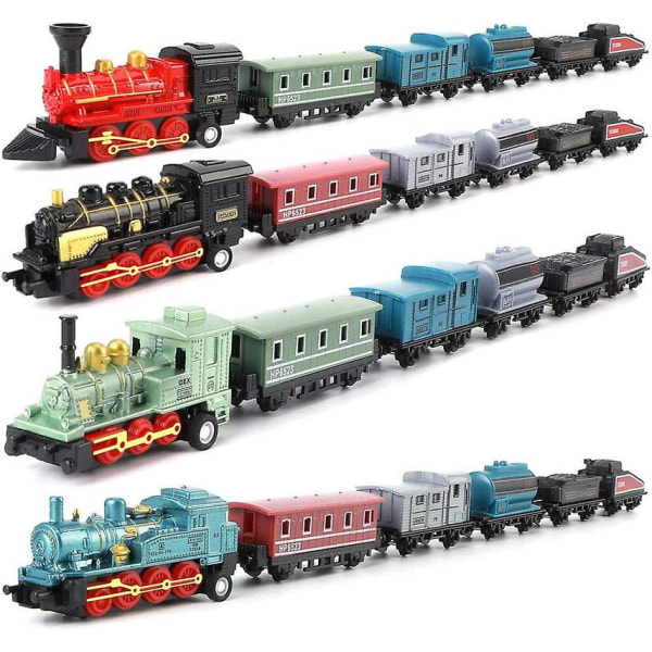 4pcs Train Model, Mini Trains Toy Pull Back Steam Trains Model Set Assorted Styles Classic Alloy Train Toy For Children(#1)  [DmS]