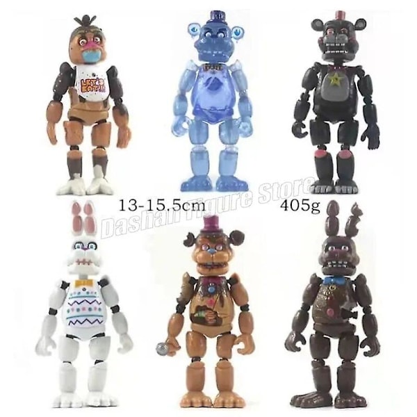 Fnaf Freddy Figurine Withered Bonnie Orville Mangle Happy Frog Roxanne Wolf Chica Actionfigur PVC Rörlig Modell Lysande Leksaker B 6pcs