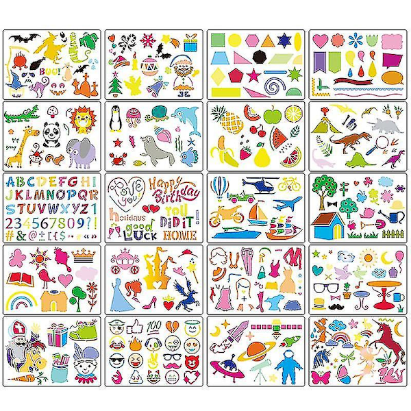20 kpl Lasten DIY Piirustusstencilit Ontto Lautasetti Lasten Muovimaalausmalli [DmS]