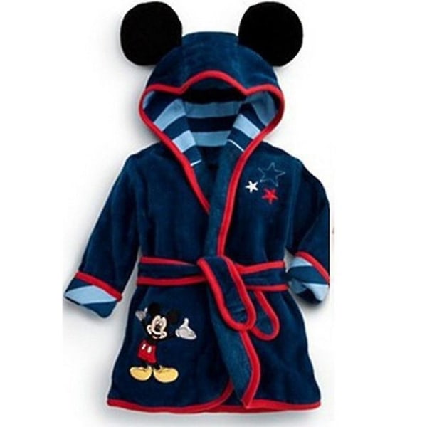 Barn Pojke Flicka Huva Fleece Morgonrock Nattkläder Pyjamas Navy Blue 1-2 Years