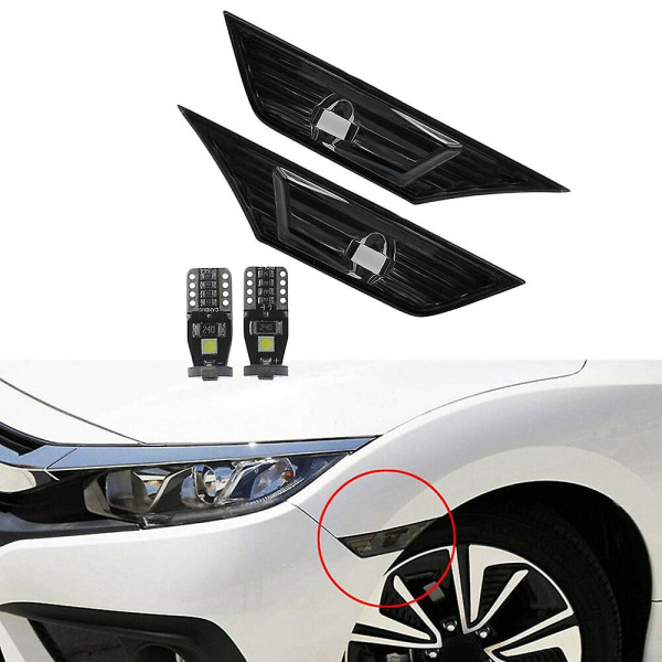 Røget tonet linse sidemarkørlampe lys W/ LED til 2016-19 Honda Civic Jdm black