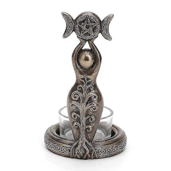 ZK-Spiral Goddess Figurine Trippelmåne Tealight Ljusstake Resin Skulptur Heminredning