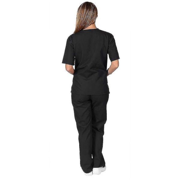 Unisex läkare topp och byxor skrubb set sjuksköterska tandläkare kostym för medicinsk användning Black S