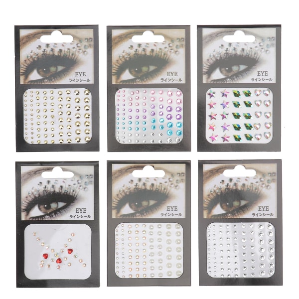 6 Ark Body Smykker Ansigtssten Delikate Øjenklistermærker Øje Ansigt Rhinestones Dekal Glitter Øje Rhinestones Sticker Øjenjuveler