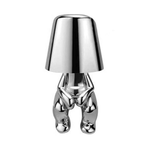 LED Touch Bordslampa Nordiskt tema Varmljus Little Golden Man Nattlampa Study Room Skrivbord Sängbordslampa Sitting Style 8061 Silver