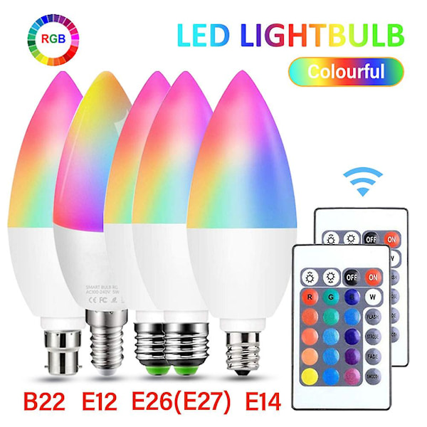 NY RGB LED-farve Smart Changing Light Bulb Remote E12/E14/E26/E27/B22 Indendørs B22