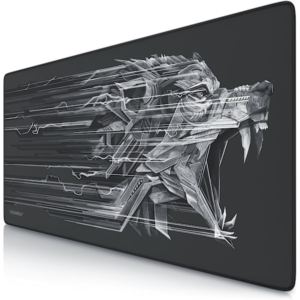 Speed Gaming Mouse Pad - Ekstra Stor Mussemåtte 900 x 400 x 43mm - Sort med Ulveprint